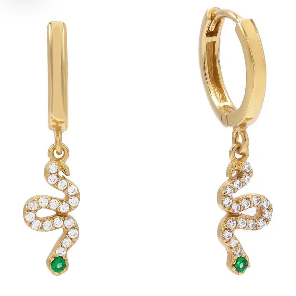Adinas Jewels Pavé Snake Drop Huggie Hoop Earrings
